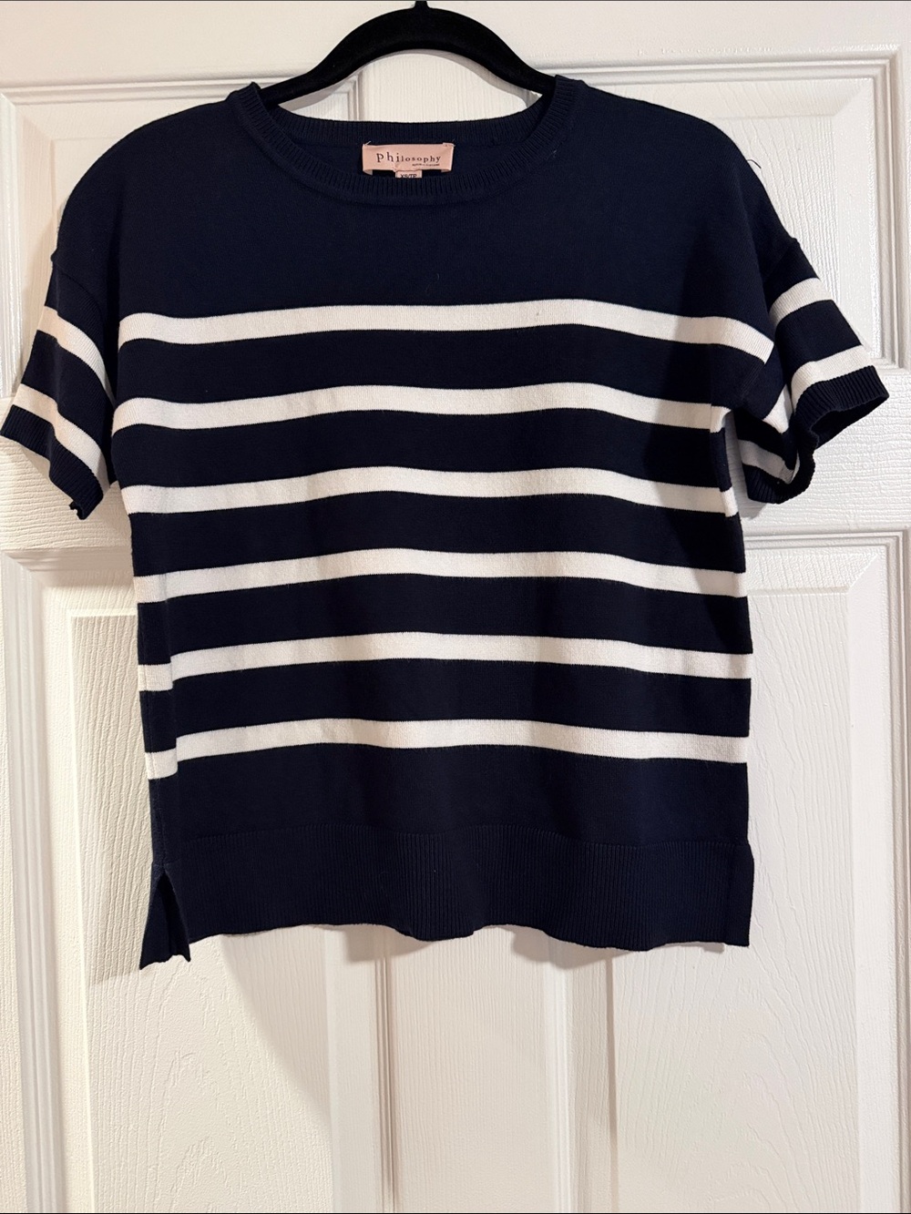 Philosophy Navy and White Striped Short Sleeve Sweater size xs